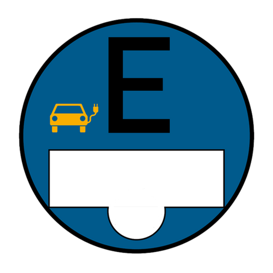 Blaue E-Plakette für Elektrofahrzeuge, zugelassen ausserhalb Deutschlands