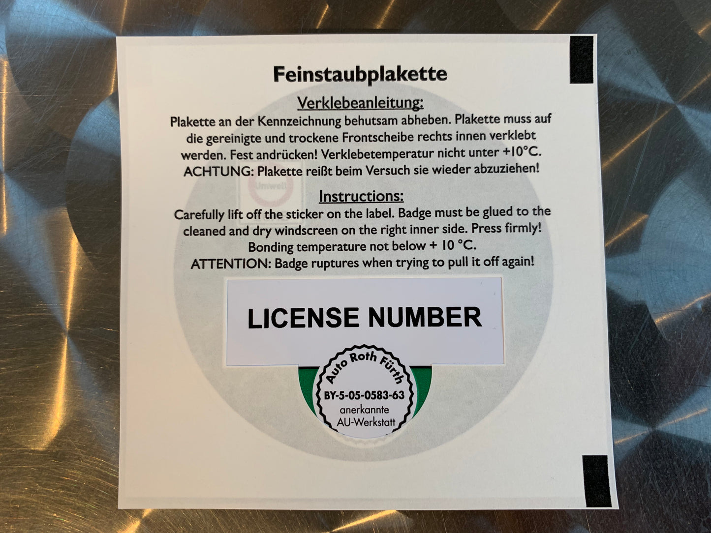 Environmental badge for foreign vehicles registrations - for german green zones